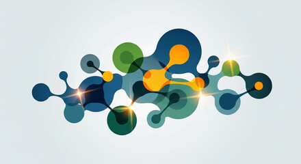 Abstract molecule and atom connection network, innovative science and technology concept illustration with glowing lights on a light gray background