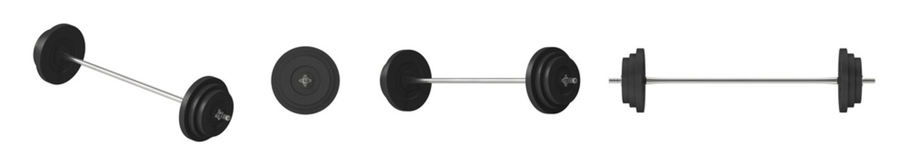 Black barbell with weight plates isolated on a white background