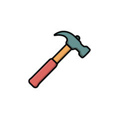 A simple claw hammer tool with colorful handle details and black outlines on a white background