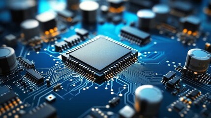 Detailed Shot of Microchips and Integrated Electronic Components in a Close Up Panel Assembly Image