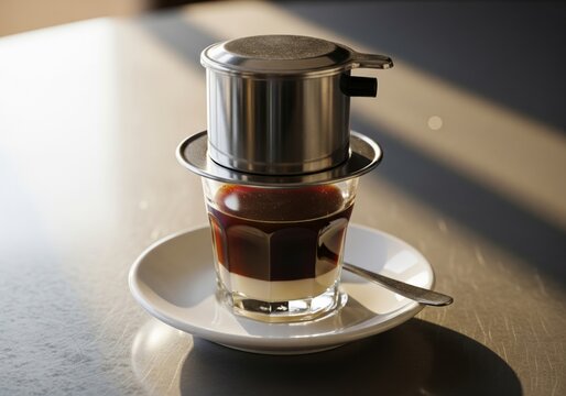 Vietnamese Phin Coffee on Glass with Condensed Milk &mdash; Close-Up