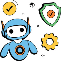 Robot checkmark security with data settings insurance isometric flat vector illustration
