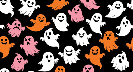 Obraz premium Seamless pattern of playful spooky ghosts, perfect for halloween themed designs and backgrounds,