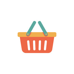 Fototapeta premium A vibrant flat design shopping basket icon featuring orange and yellow with teal handles