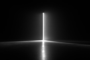 Black wall with single vertical slit emitting soft white light