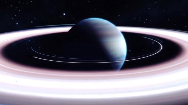 Beautiful view of Saturn with bright glowing rings in outer space. Perfect for astronomy, science, space exploration, and futuristic concepts.
