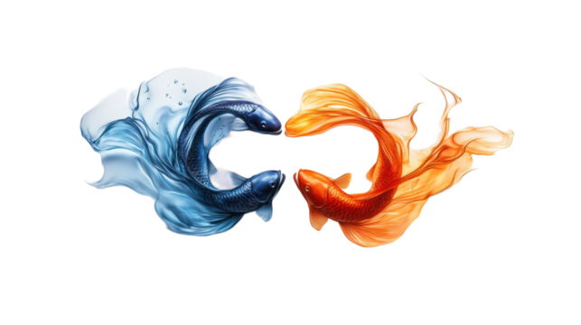 Pisces Zodiac Sign with Two Colorful Fish  on Transparent Background