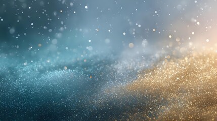 Obraz premium Magical turquoise and gold glitter background with bokeh effect and sparkling particles creating dreamy abstract texture for festive designs and celebrations.