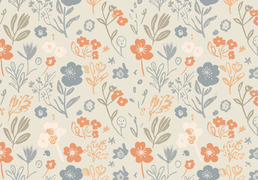 Floral seamless pattern with watercolor roses. Background with bouquets of hand drawn watercolor flowers
