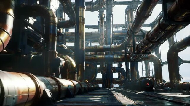 Industrial pipes structure with complex steel pipeline system