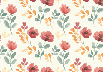 Watercolor floral pattern. Beautiful seamless pattern with watercolor hand drawn flowers