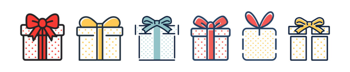 Colorful gift box set with ribbons and bows on transparent background