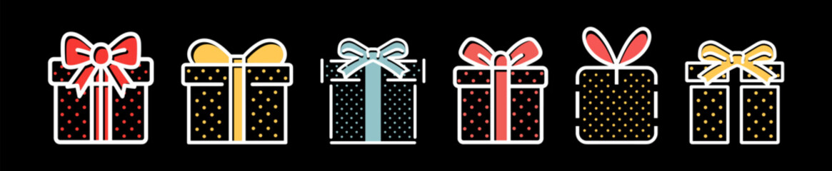 Colorful gift box set with ribbons and bows 