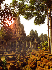 Fototapeta premium Bayon Temple, Cambodia. Bayon Temple at Angkor Thom, Angkor, Cambodia. Siem Reap. Ancient Khmer architecture. UNESCO World Heritage Centre