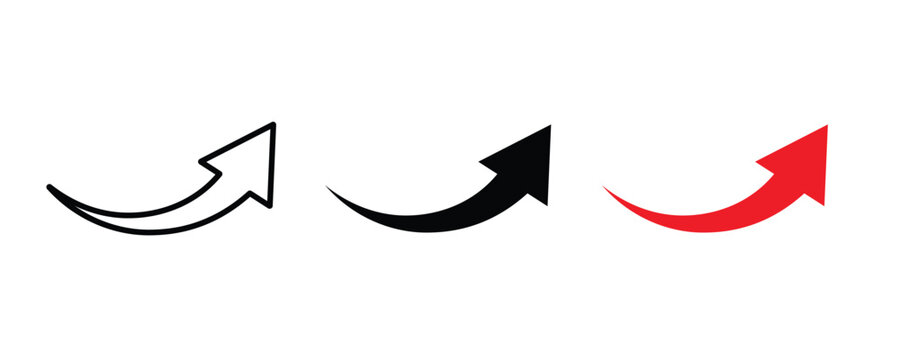 Arrow icon set. Curved arrow right direction vector sign. Arrow pointer icon vector. Curved arrow sign. Arrow isolated vector graphic elements.