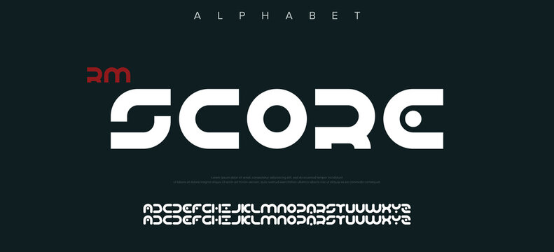 Technology font, digital cyber alphabet made sport style, letters A, B, C, D, E, F, G, H, I, J, K, L, M, N, O, P, Q, R, S, T, U, V, W, X, Y, Z and numerals 0, 1, 2, 3, 4, 5, 6, 7, 8, 9.