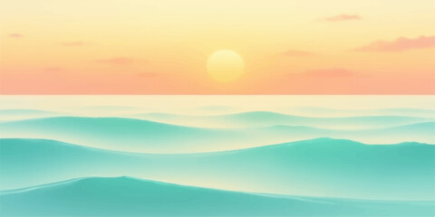 Tranquil ocean waves under a soft warm sunset sky with gentle clouds and horizon line © Robin