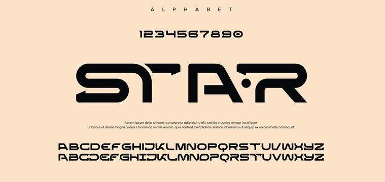 Font digital cyber alphabet with point, trendy letters A, B, C, D, E, F, G, H, I, J, K, L, M, N, O, P, Q, R, S, T, U, V, W, X, Y, Z and numerals 0, 1, 2, 3, 4, 5, 6, 7, 8, 9.