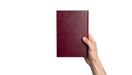 A hand holding a maroon book, showcasing the cover