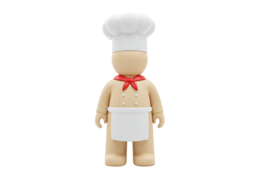 Isolated chef figurine, three-dimensional rendering of a professional cook in uniform, model kit