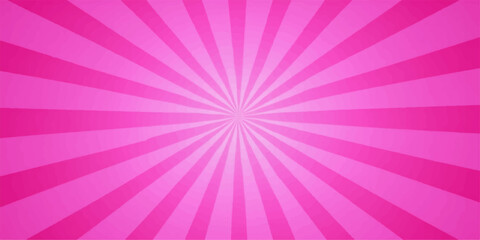 Vibrant pink radial burst background with alternating light and dark stripes creating a retro sunburst effect