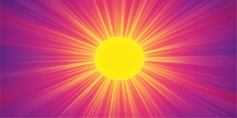 Obraz premium Vibrant yellow sunburst radiating warm light across a glowing purple and pink background with soft focus