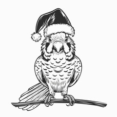 Christmas Budgie in Santa Hat Cute Bird Vector Illustration