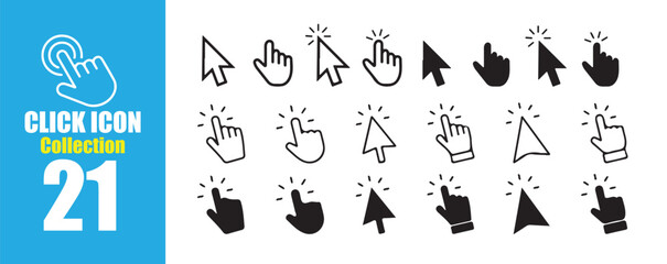 21 сomputer mouse icon collection. click cursor icon set. Hand and arrow pointer cursor. Vector Illustration 