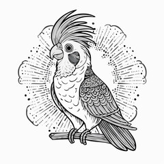 Cockatiel Illustration, Bird Drawing, Line Art, Exotic Pet