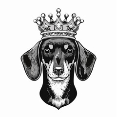 Dachshund Dog with Crown Vector, Royal Pet Portrait
