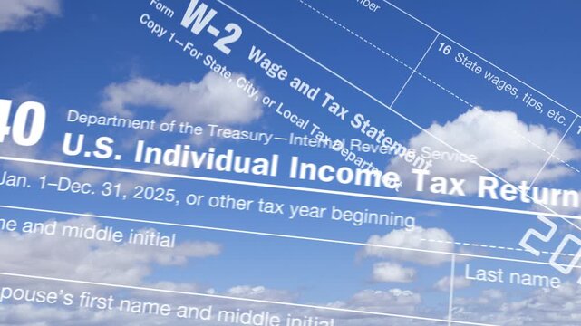 IRS 2025 Tax Forms and Blue Sky Animation Background