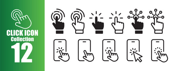 Click Icon Collection Set.  Hand Tap and Mobile Touch Screen Icons for UI and App Design