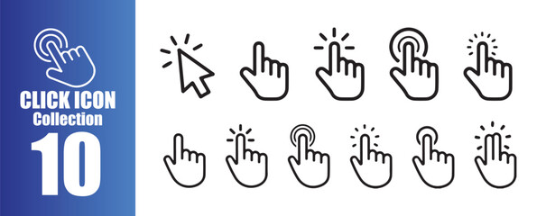 Hand Click Icon Collection. Touch and Cursor Pointer Symbol Vector Set