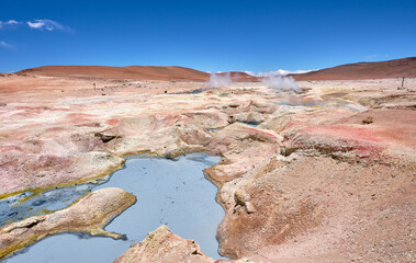 sulfuric lakes in the mountains in bolivia