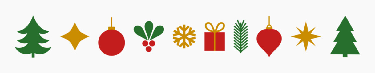 Christmas cute icons elements collection. Christmas decoration border. Vector illustration.