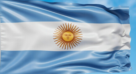 Argentinian Flag Waving Proudly in a Clear Sky