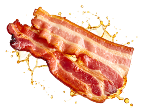 Crisp and Juicy Bacon Strips on a Black Background with Grease Splatter