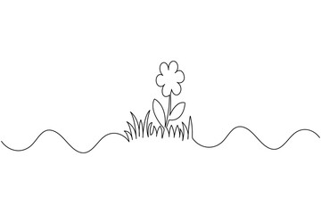 Minimalist floral line art with blooming flowers and grass outline design