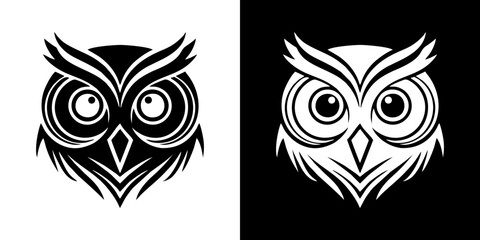 Obraz premium Stylized Owl Head in Black and White A Striking Vector Illustration