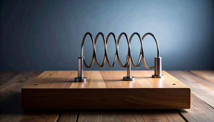 Creative representation of spring mechanism on wooden base, showcasing innovation and design
