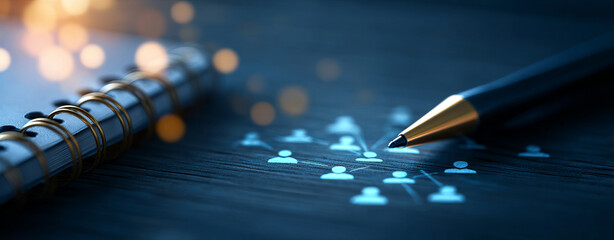 Creative online campaign concept sketched on notebook with pen, showcasing connections