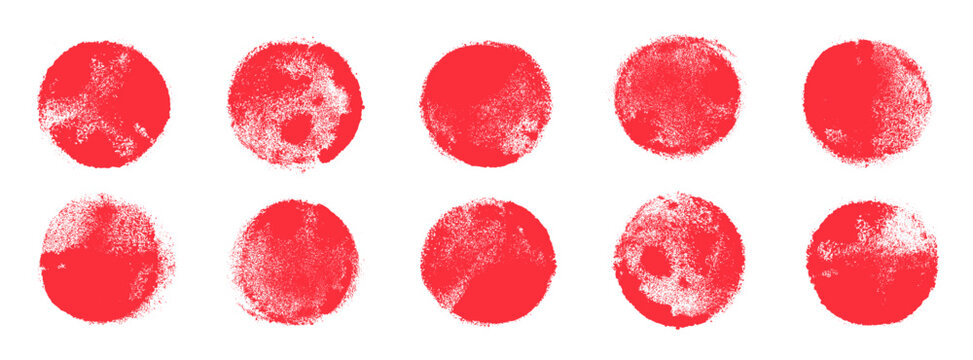Japan vector rough brush sun symbols. Red circle sun bg. Japanese flag stamps in grunge style. Red brushstrokes. Chinese hand-drawn texture. Grunge circle, traditional Japan symbol