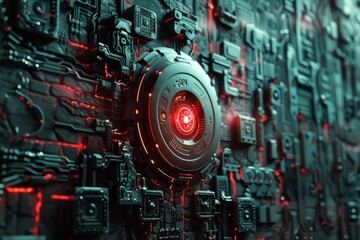 Fototapeta premium High tech circuit wall featuring central illuminated core