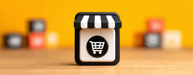 Online shop icon with shopping cart symbol, representing e commerce and digital marketing