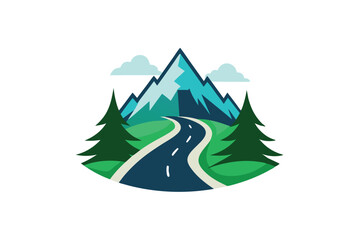 Obraz premium mountain with road and pine tree icon vector in white background