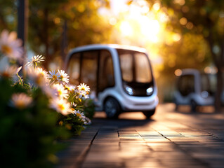 Autonomous vehicles designed for elderly accessibility in serene environment