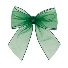 Green sheer bow isolated on transparent background, a decorative accent for gifts