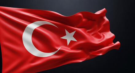 Obraz premium Turkish Flag Waving Gracefully Against a Dark Background
