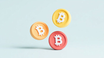 Digital currency coins in vibrant colors symbolize decentralized finance and innovation