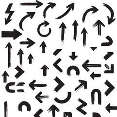 Set of different grunge brush arrows, pointers.Hand drawn paint object for design  on white background